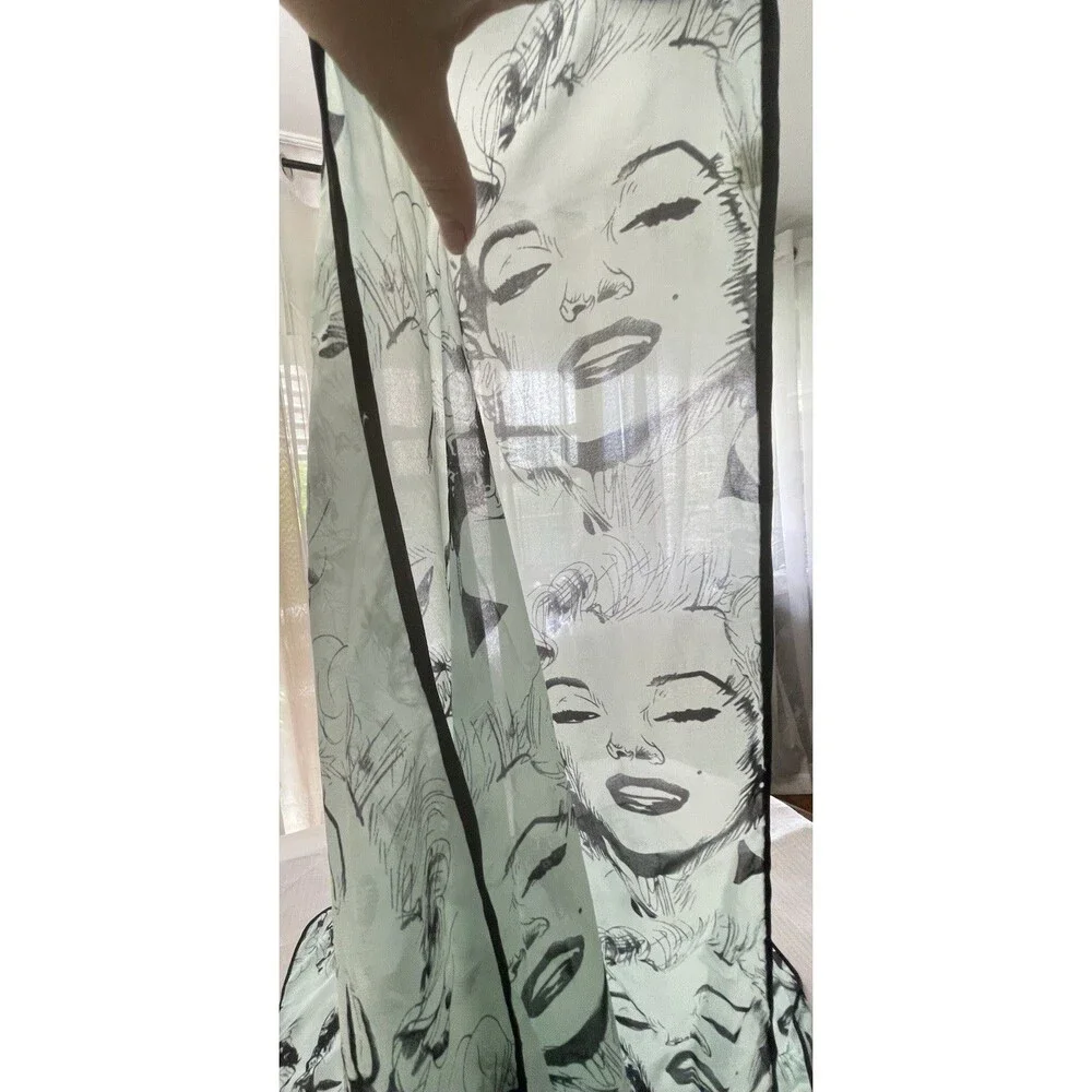 Marilyn Monroe Scarf Wrap Shawl – Pastel Cyan With Black Faces – 64